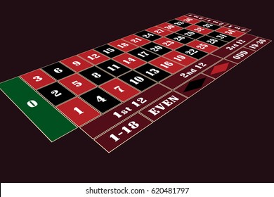 Traditional European Roulette Table perspective vector illustration
