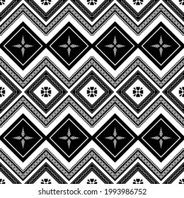 Traditional fabric pattern for screen printing and weaving. Geometric ethnic pattern embroidery design for background. Design black and white color wallpaper vector  Illustration.