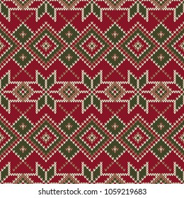 Traditional Fair Isle Style Seamless Knitting Pattern. Winter Holiday Seamless Knitted Sweater Design