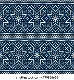 Traditional Fair Isle Style Seamless Knitting Pattern. Winter Holiday Seamless Knitted Sweater Design