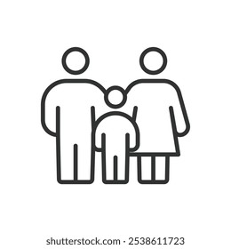 Traditional family, in line design. Traditional, family, parents, children, love, unity, home on white background vector. Traditional family editable stroke icon