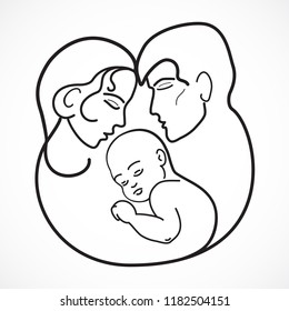 traditional Family and people icon or logo. Beautiful silhouette of a mother, child, father. Symbol of maternity and family. Vector Happy Mother's Day Card. In vitro fertilisation ivf