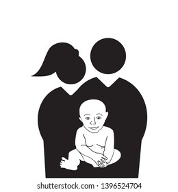 traditional family set, icon, pictogram, vector, black on a white background