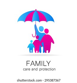 Traditional family under umbrella, safety