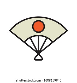 Traditional Fan Thin Line Color Icon, Japanese Theme Design