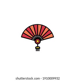 Traditional Fan-Filled Color Icon - Lunar New Year Elements Icon Set Vector Illustration