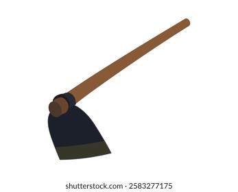 Traditional farming hoe with wooden handle, agricultural hand tool for gardening and soil work