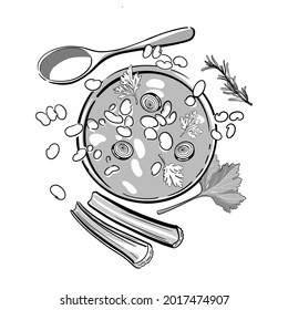 Traditional Fasolada soup with beans. Vector illustration.