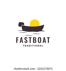 traditional fast boat sailing sailors ocean logo design vector icon illustration template