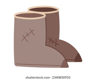 Traditional felt boots with patches, warm winter shoes, vector isolated flat illustration.