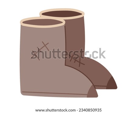 Traditional felt boots with patches, warm winter shoes, vector isolated flat illustration.
