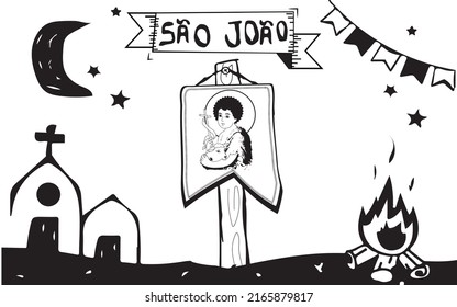 traditional festival in northeastern Brazil called São João, flag saint john , Woodcut Style and Cordel Literature.