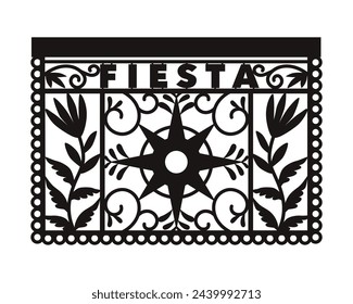 traditional fiesta banner inspired by garlands in Mexico. Flat style, isolated on white background.