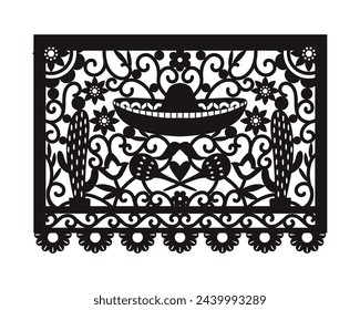 traditional fiesta banner inspired by garlands in Mexico. Flat style, isolated on white background.