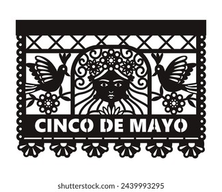 traditional fiesta banner inspired by garlands in Mexico. Flat style, isolated on white background.