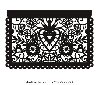 traditional fiesta banner inspired by garlands in Mexico. Flat style, isolated on white background.