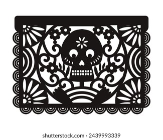 traditional fiesta banner inspired by garlands in Mexico. Flat style, isolated on white background.