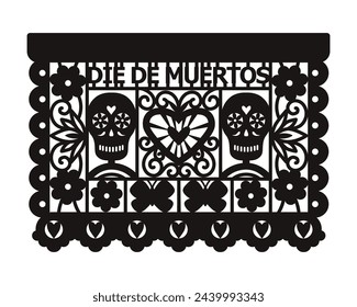 traditional fiesta banner inspired by garlands in Mexico. Flat style, isolated on white background.