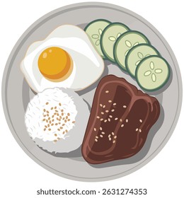 Traditional Filipino breakfast plate isolated vector illustration on white background