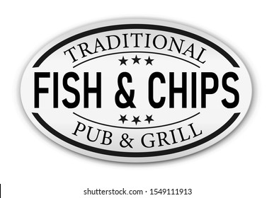 traditional fish and chips pub and grill black premium quality delicious made fresh isolated tag