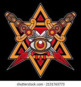 traditional flash tattoo dagger and eye, vector EPS 10