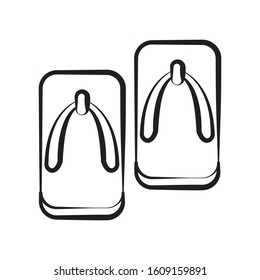 Traditional Flip Flop Doodle Vector Icon, Japanese Design Theme