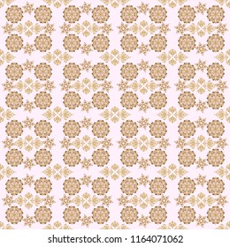 Traditional floral decor. Ornamental pattern for invitations, greeting cards, wrapping. Decorative golden seamless pattern on a beige background. Vector ornate elements for design.