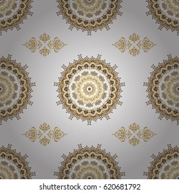 Traditional floral decor. Ornamental pattern for invitations, greeting cards, wrapping. Vector ornate elements for design. Decorative golden seamless pattern on a white background.