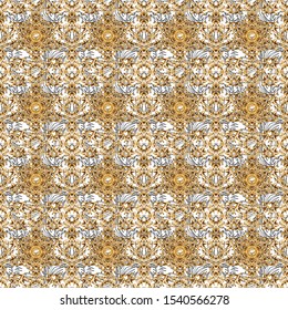 Traditional floral decor. Vector ornate elements for design. Decorative golden seamless pattern on a background. Ornamental pattern for invitations, greeting cards, wrapping.