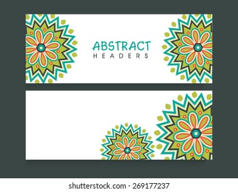 Traditional floral design decorated blank website header or banner set.
