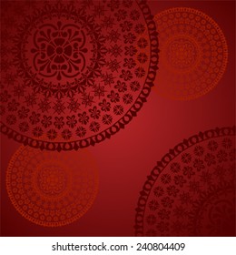 Traditional floral oriental mandala design red background