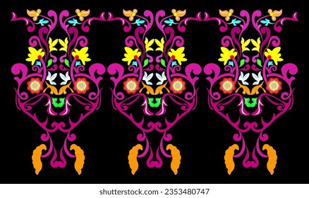 traditional floral pattern  with black background