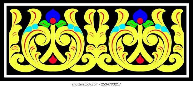 traditional floral pattern. black background with frame