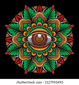 Traditional Flower And Eye Tattoo, Vector EPS 10