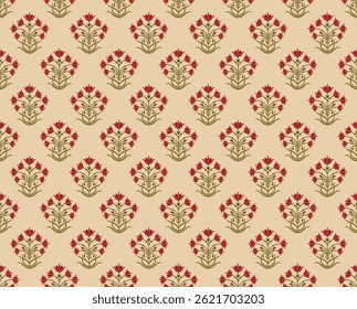 Traditional flower motif pattern design. Mughal floral vector seamless pattern.