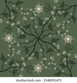 traditional flower pattern on green background