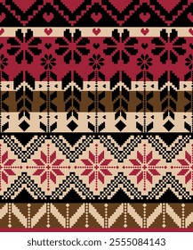 Traditional Flower pixel pattern knitting, printing, textile