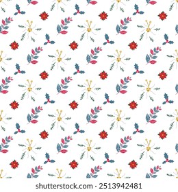Traditional Flower Seamless Vector Pattern Design in Christmas of December