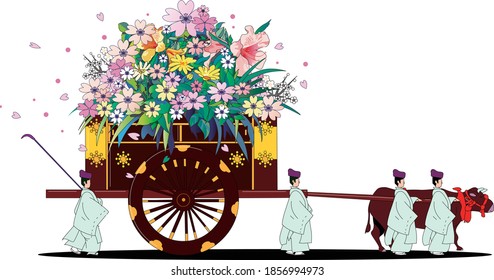 The traditional flower-laden ox carriage ridden by the ancient nobility of Japan