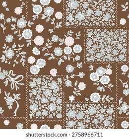 traditional flowers fabric patchwork wallpaper abstract floral vector seamless pattern