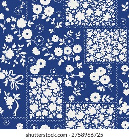 traditional flowers fabric patchwork wallpaper abstract floral vector seamless pattern