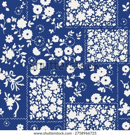 traditional flowers fabric patchwork wallpaper abstract floral vector seamless pattern