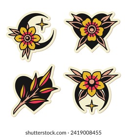 Traditional flowers tattoo vector design