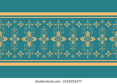 Traditional Flowers Yellow Gold Embroidery on Dark Green Background. Chevron Motif Geometry Ornament Seamless Pattern Vector. print striped, floral, pattern, wrapping, silk, scarf, hand draw, rug, bag