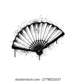Traditional Folding Fan Vector Illustration In Gritty Stencil Graffiti Spray Style
