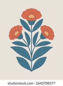 Traditional Folk Floral Motif Illustration. Ethnic Floral Embroidery Motif Vector Illustration.  