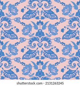 Traditional folk flower seamless pattern design