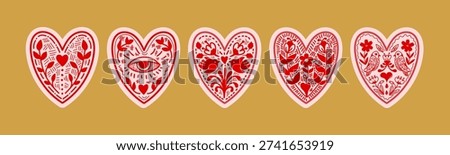 Traditional folk heart vector Illustration, Nordic heart illustration in a Hand drawn style, ornament inspired by folk art 