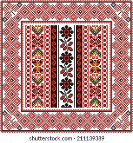 Traditional folk knitted red and black embroidery pattern from Ukraine and Russia