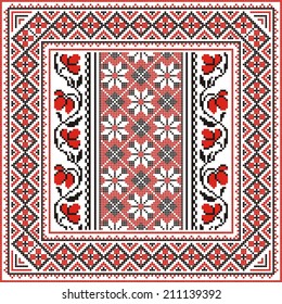 Traditional folk knitted red and black embroidery pattern from Ukraine and Russia